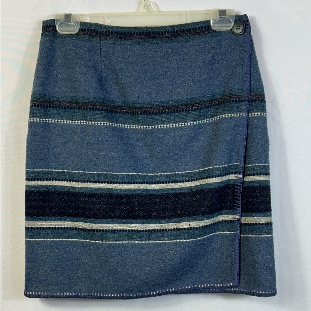 EXP Jeans Wool Western Blue Striped Wrapped Skirt Size 9 like new